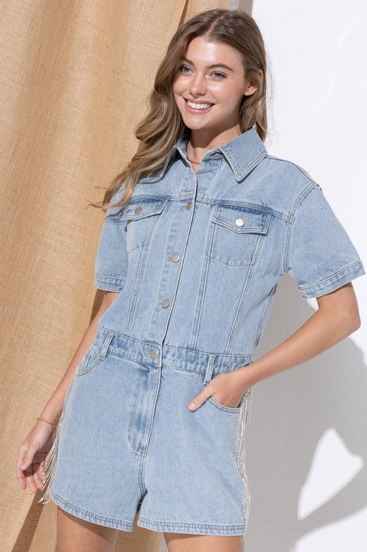 Washed Denim Overall Romper - Happily Ever Atchison Shop Co.