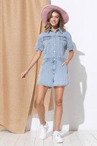 Washed Denim Overall Romper - Happily Ever Atchison Shop Co.