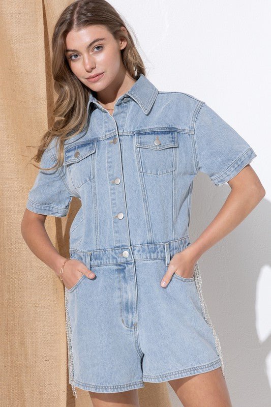 Washed Denim Overall Romper - Happily Ever Atchison Shop Co.