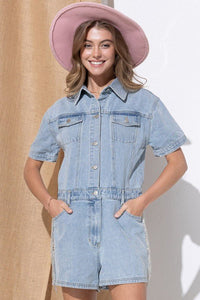 Washed Denim Overall Romper - Happily Ever Atchison Shop Co.