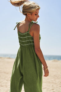 Washed Multi Smocked Detail Tie Straps Jumpsuit - Happily Ever Atchison Shop Co.