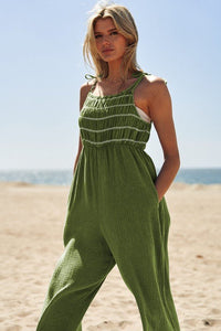 Washed Multi Smocked Detail Tie Straps Jumpsuit - Happily Ever Atchison Shop Co.
