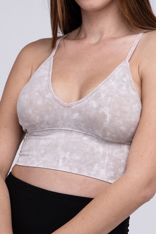 Washed Ribbed Bra Padded Tank Top - Happily Ever Atchison Shop Co.