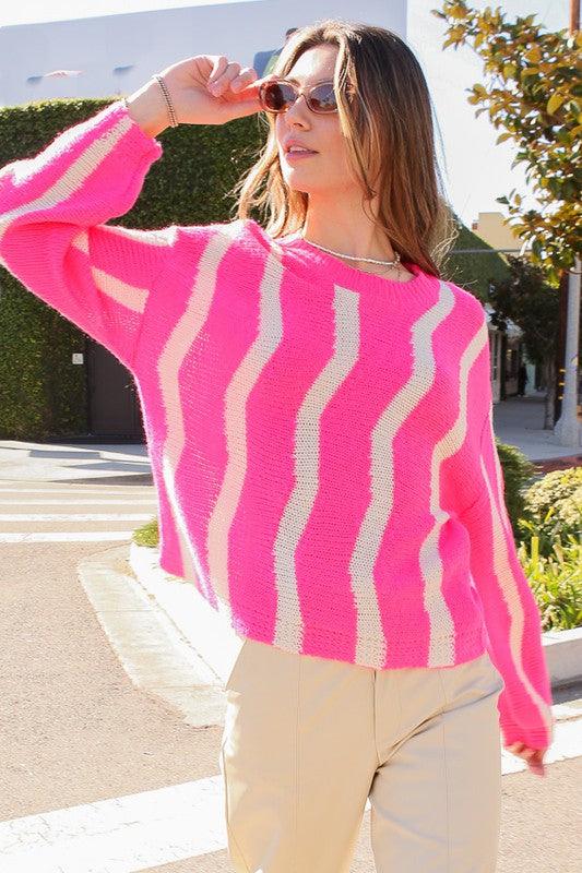 Wave Stripe Pattern Drop Shoulder Top - Happily Ever Atchison Shop Co.