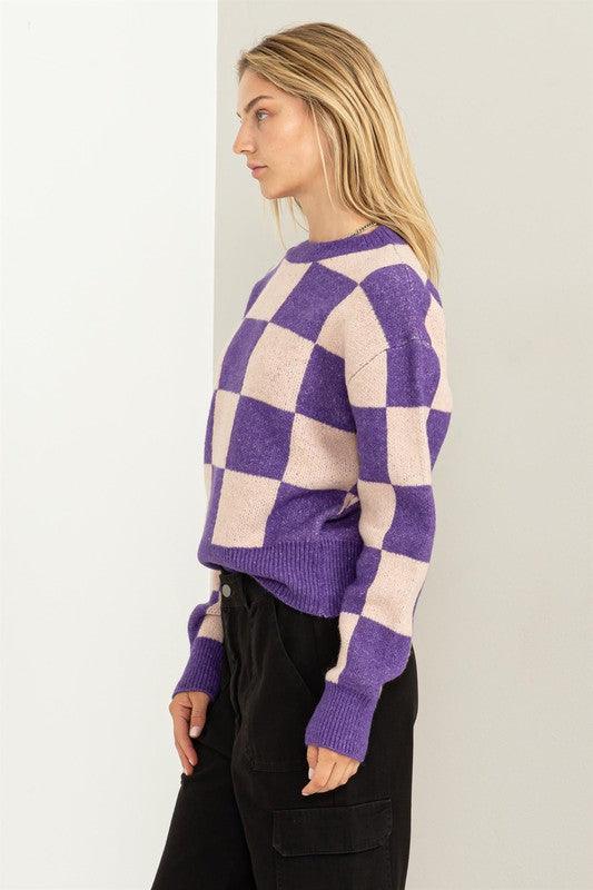 Weekend Chills Checkered Long Sleeve Sweater - Happily Ever Atchison Shop Co.