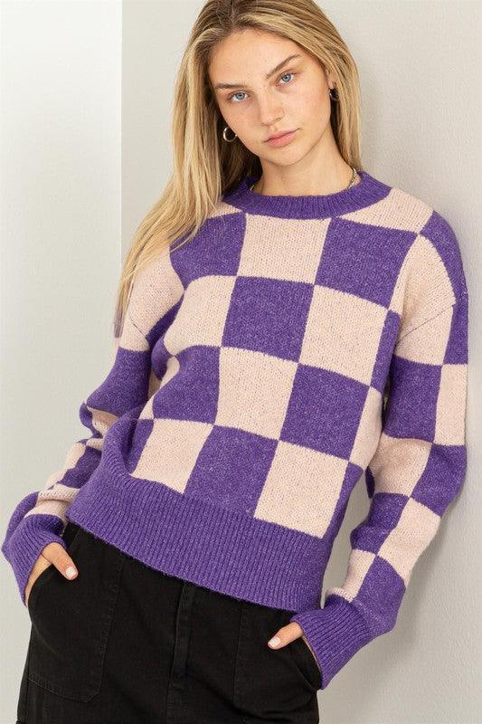 Weekend Chills Checkered Long Sleeve Sweater - Happily Ever Atchison Shop Co.