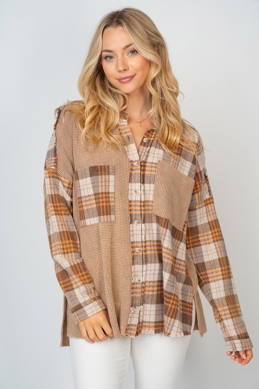 White Birch Full Size Contrast Plaid Button Down Shirt - Happily Ever Atchison Shop Co.