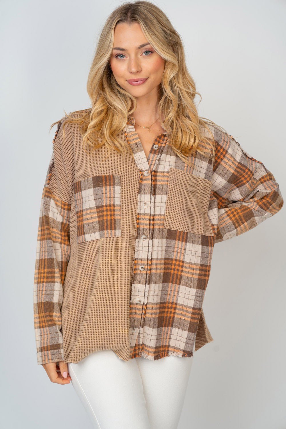 White Birch Full Size Contrast Plaid Button Down Shirt - Happily Ever Atchison Shop Co.