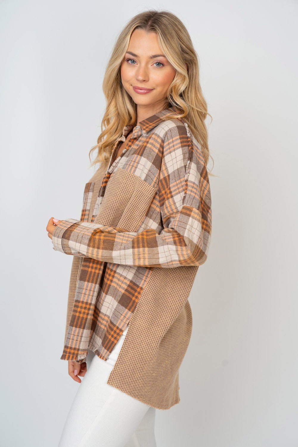 White Birch Full Size Contrast Plaid Button Down Shirt - Happily Ever Atchison Shop Co.