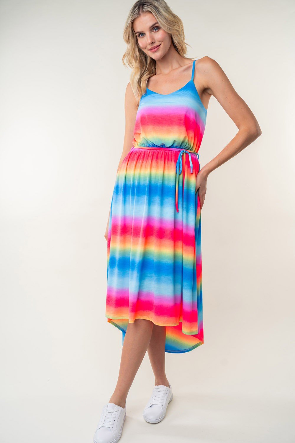 White Birch Full Size Ombre Striped Midi Cami Dress - Happily Ever Atchison Shop Co.