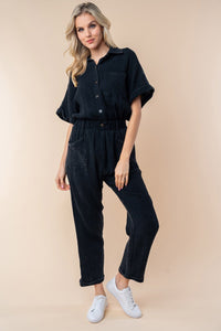 White Birch Texture Short Sleeve Jumpsuit - Happily Ever Atchison Shop Co.