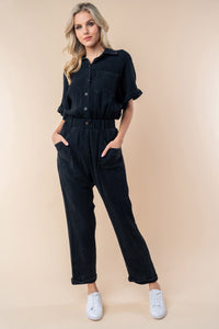 White Birch Texture Short Sleeve Jumpsuit - Happily Ever Atchison Shop Co.