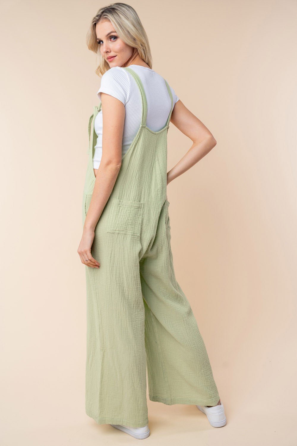 White Birch Texture Sleeveless Wide Leg Jumpsuit - Happily Ever Atchison Shop Co.