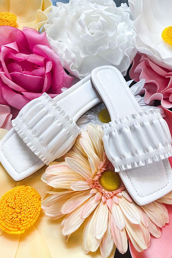 White Blooms Faux Leather Sandals - Happily Ever Atchison Shop Co.