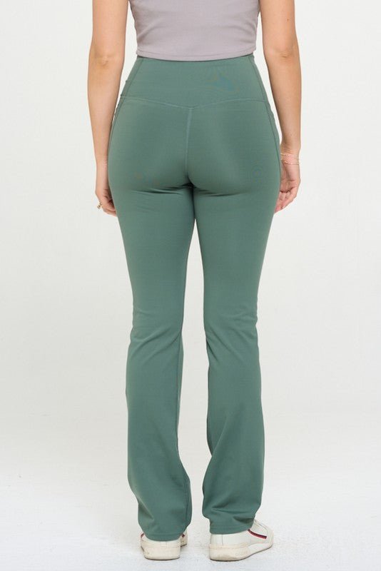 Women Crossover Flare Legging High Waisted Pockets - Happily Ever Atchison Shop Co.