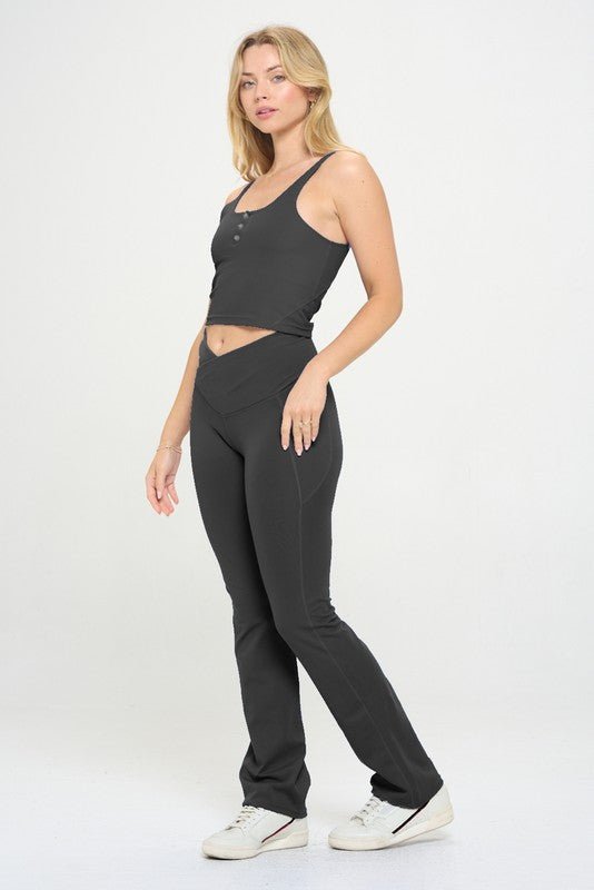 Women Crossover Flare Legging High Waisted Pockets - Happily Ever Atchison Shop Co.