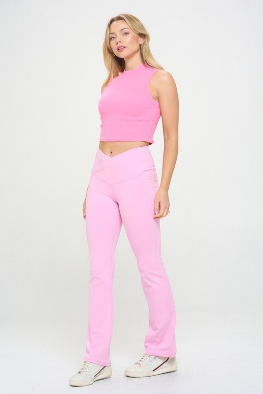 Women Crossover Flare Legging High Waisted Pockets - Happily Ever Atchison Shop Co.