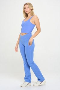 Women Crossover Flare Legging High Waisted Pockets - Happily Ever Atchison Shop Co.