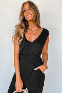 Women High Waist Sleeveless V Neck Jumpsuit - Happily Ever Atchison Shop Co.