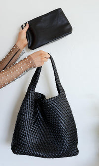 Woven and Worn Tote in Black - Happily Ever Atchison Shop Co.