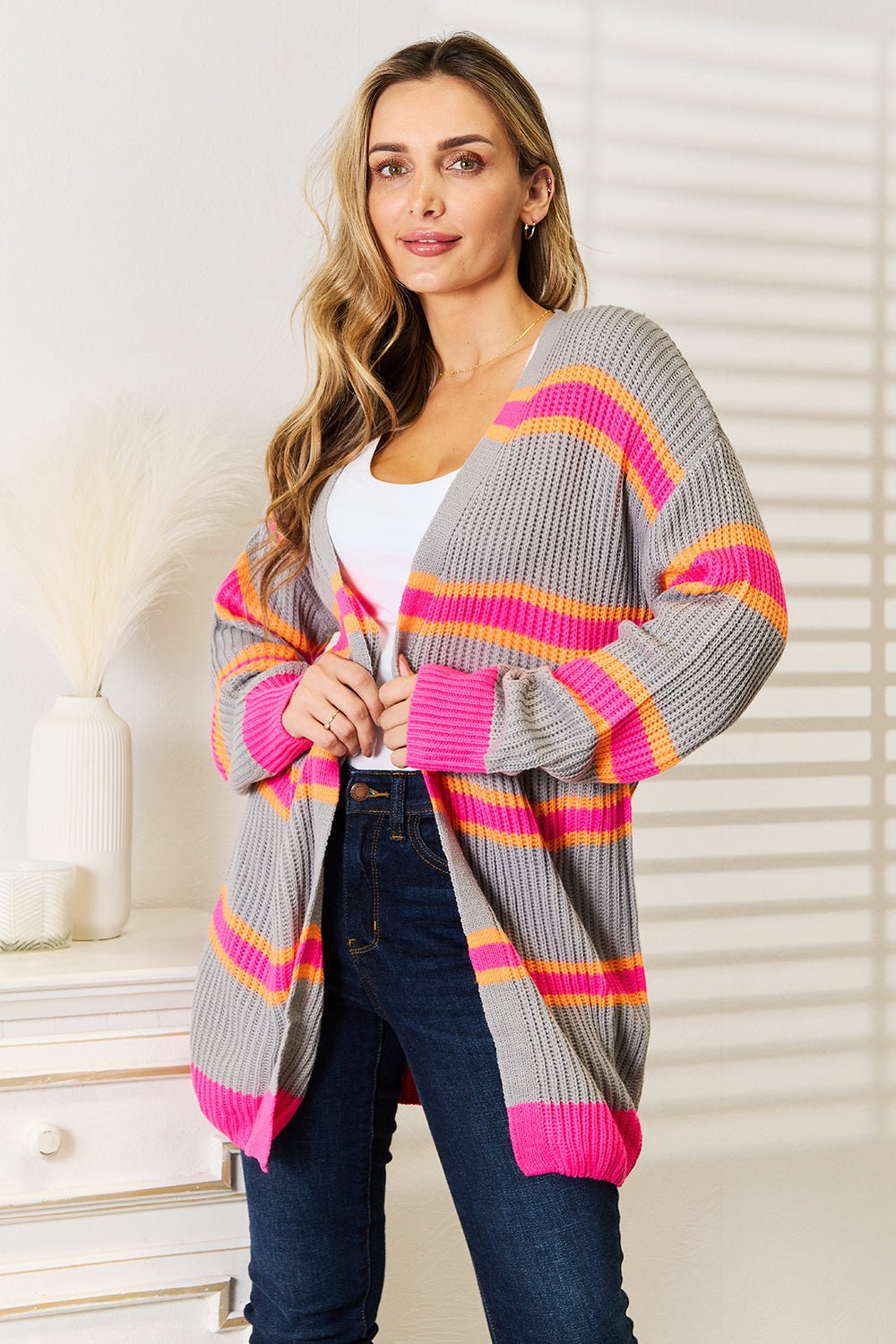 Woven Right Ribbed Long Sleeve Cardigan - Happily Ever Atchison Shop Co.