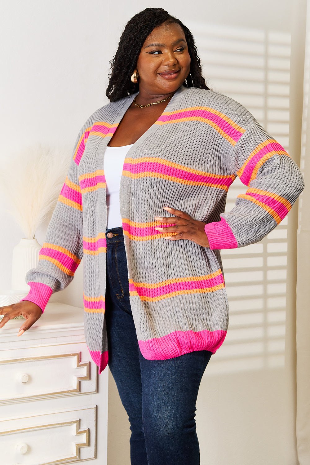 Woven Right Ribbed Long Sleeve Cardigan - Happily Ever Atchison Shop Co.