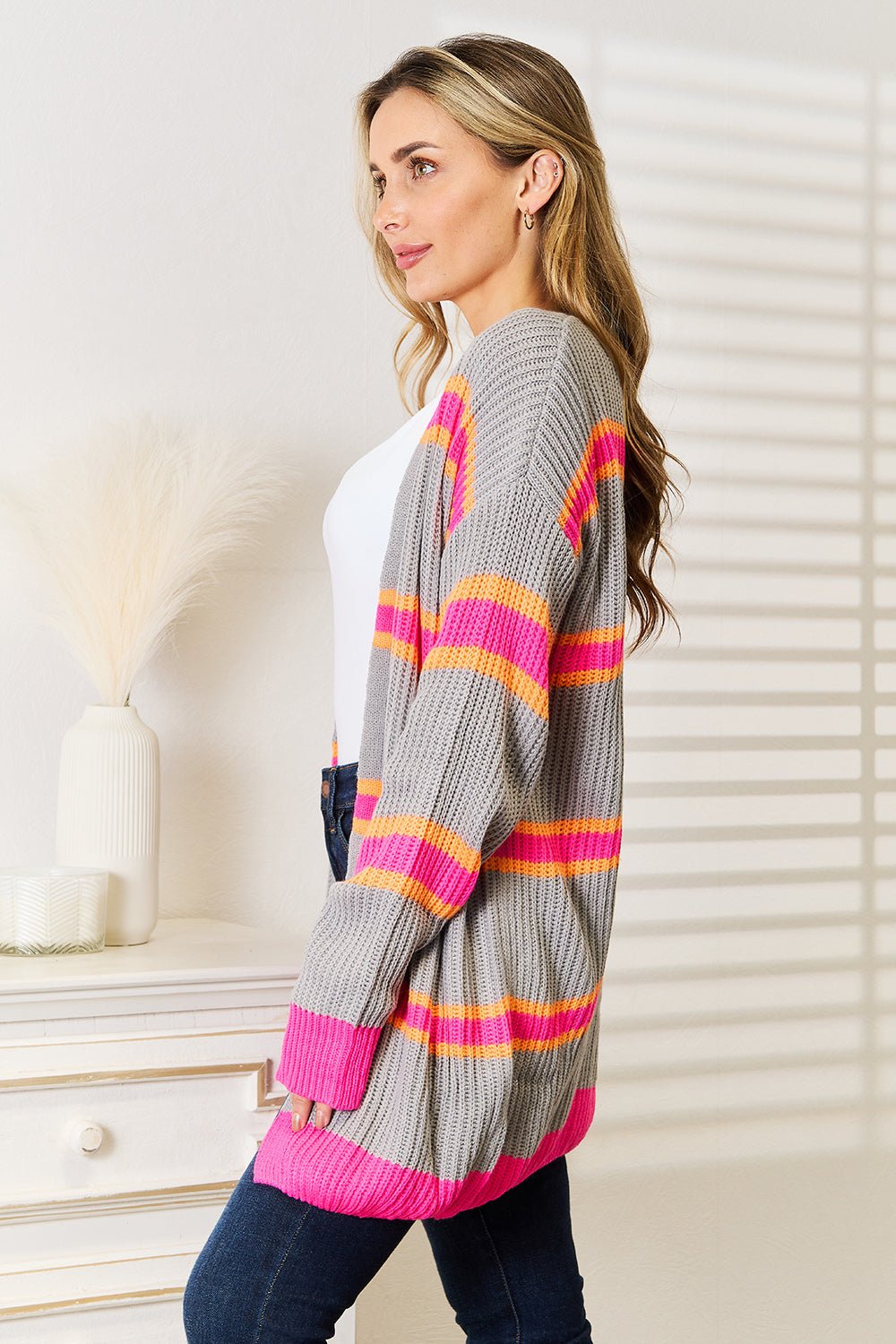 Woven Right Ribbed Long Sleeve Cardigan - Happily Ever Atchison Shop Co.