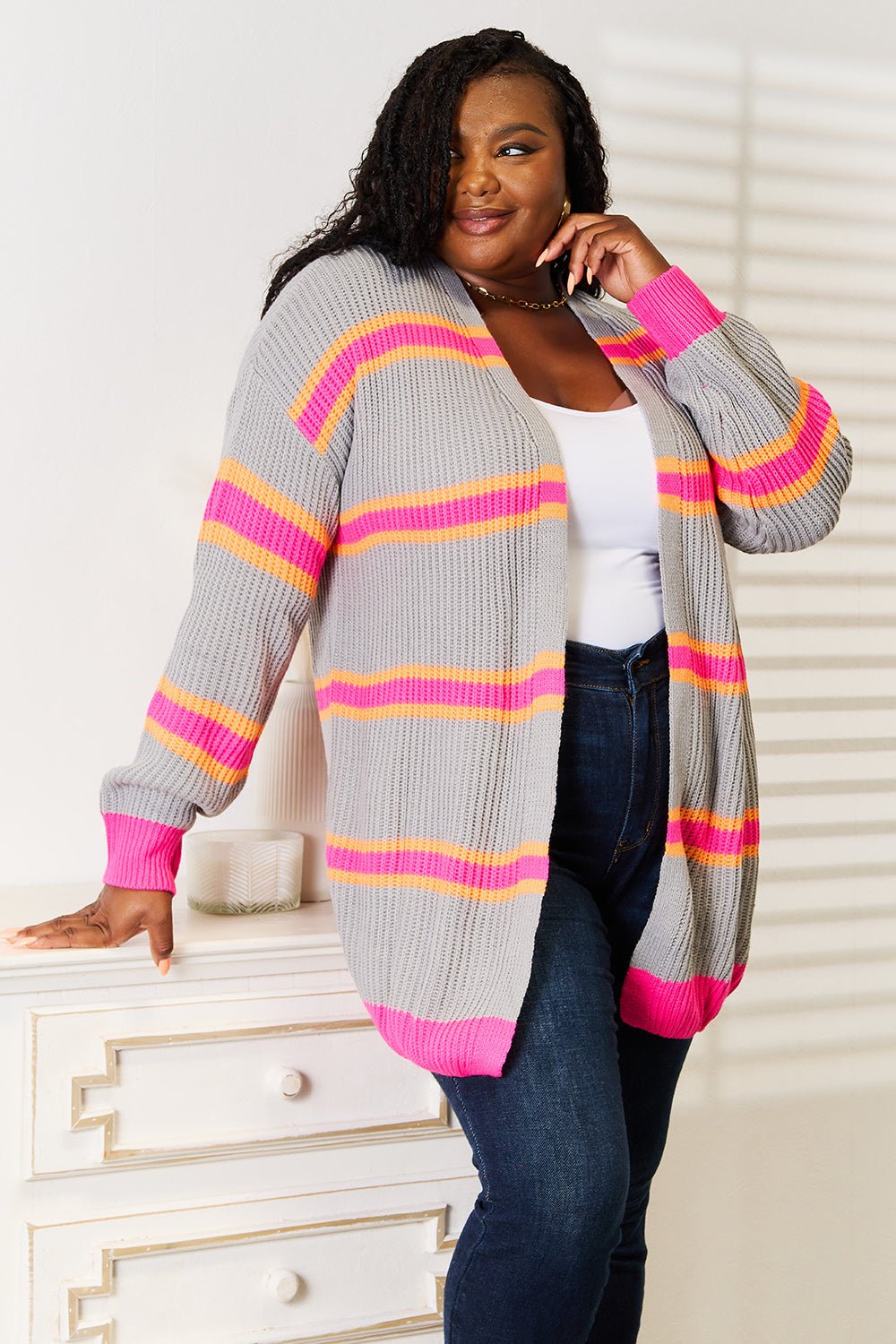 Woven Right Ribbed Long Sleeve Cardigan - Happily Ever Atchison Shop Co.