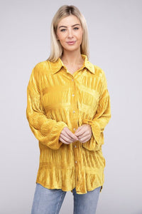 Wrinkle Effect Tiered Shirring Velvet Shirt - Happily Ever Atchison Shop Co.