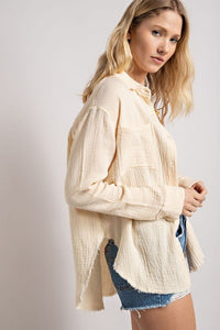 WRINKLED GAUZE BUTTON DOWN SHIRT WITH ROUGH EDGING - Happily Ever Atchison Shop Co.