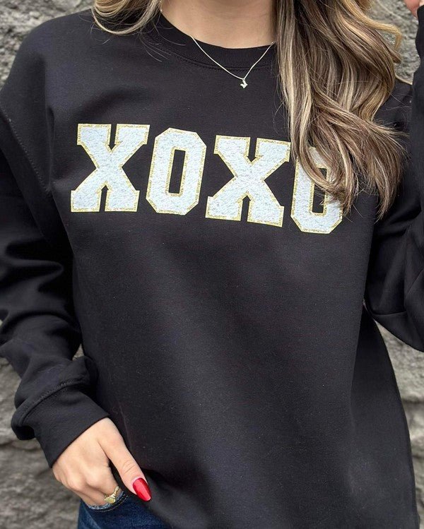 XOXO faux Patch Black Sweatshirt - Happily Ever Atchison Shop Co.