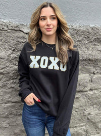 XOXO faux Patch Black Sweatshirt - Happily Ever Atchison Shop Co.