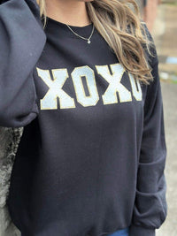 XOXO faux Patch Black Sweatshirt - Happily Ever Atchison Shop Co.