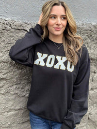 XOXO faux Patch Black Sweatshirt - Happily Ever Atchison Shop Co.