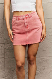 Zenana 90's Vibe Acid Wash Frayed Hem Skirt - Happily Ever Atchison Shop Co.