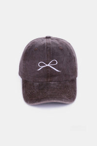 Zenana Bow Embroidered Washed Cotton Caps - Happily Ever Atchison Shop Co.
