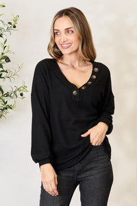 Zenana Buttoned Long Sleeve Blouse - Happily Ever Atchison Shop Co.