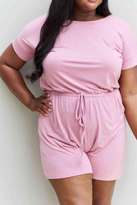 Zenana Chilled Out Full Size Short Sleeve Romper in Light Carnation Pink - Happily Ever Atchison Shop Co.