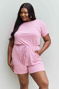 Zenana Chilled Out Full Size Short Sleeve Romper in Light Carnation Pink - Happily Ever Atchison Shop Co.