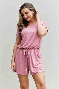 Zenana Chilled Out Full Size Short Sleeve Romper in Light Carnation Pink - Happily Ever Atchison Shop Co.