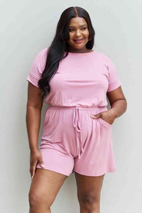 Zenana Chilled Out Full Size Short Sleeve Romper in Light Carnation Pink - Happily Ever Atchison Shop Co.