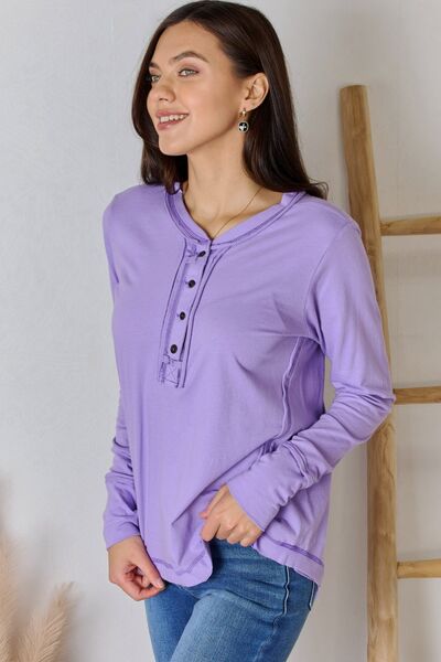 Zenana Exposed Seam Thumbhole Long Sleeve Top - Happily Ever Atchison Shop Co.