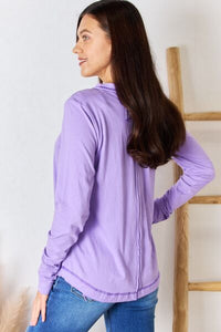 Zenana Exposed Seam Thumbhole Long Sleeve Top - Happily Ever Atchison Shop Co.