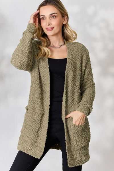 Zenana Falling For You Full Size Open Front Popcorn Cardigan - Happily Ever Atchison Shop Co.