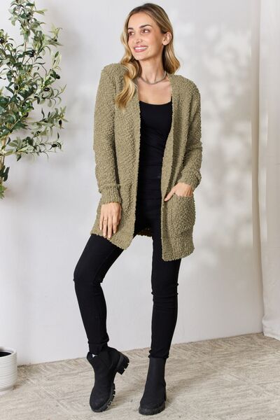 Zenana Falling For You Full Size Open Front Popcorn Cardigan - Happily Ever Atchison Shop Co.
