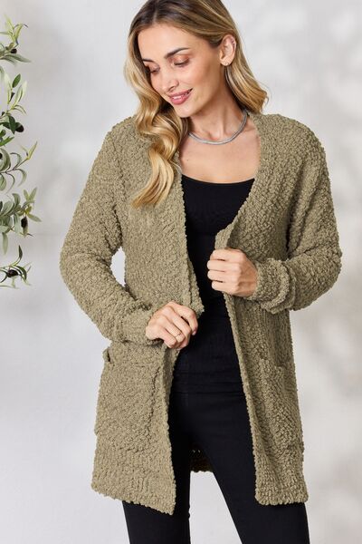 Zenana Falling For You Full Size Open Front Popcorn Cardigan - Happily Ever Atchison Shop Co.