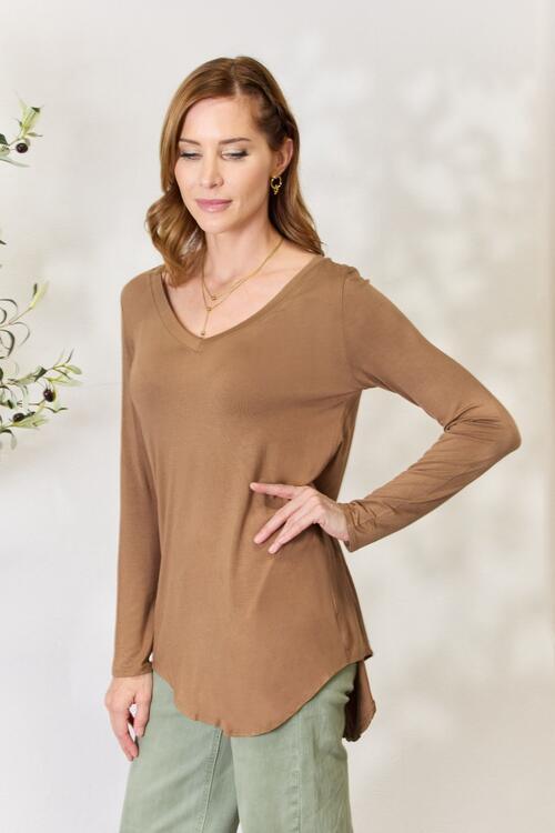 Zenana Full Size Long Sleeve V - Neck Top - Happily Ever Atchison Shop Co.