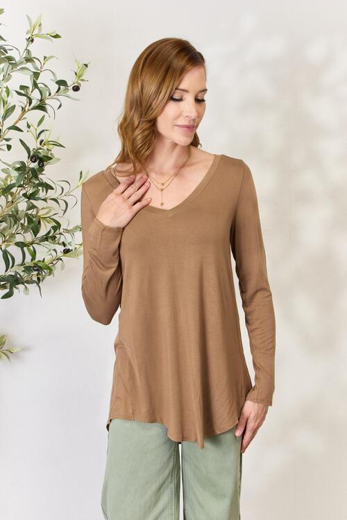 Zenana Full Size Long Sleeve V - Neck Top - Happily Ever Atchison Shop Co.