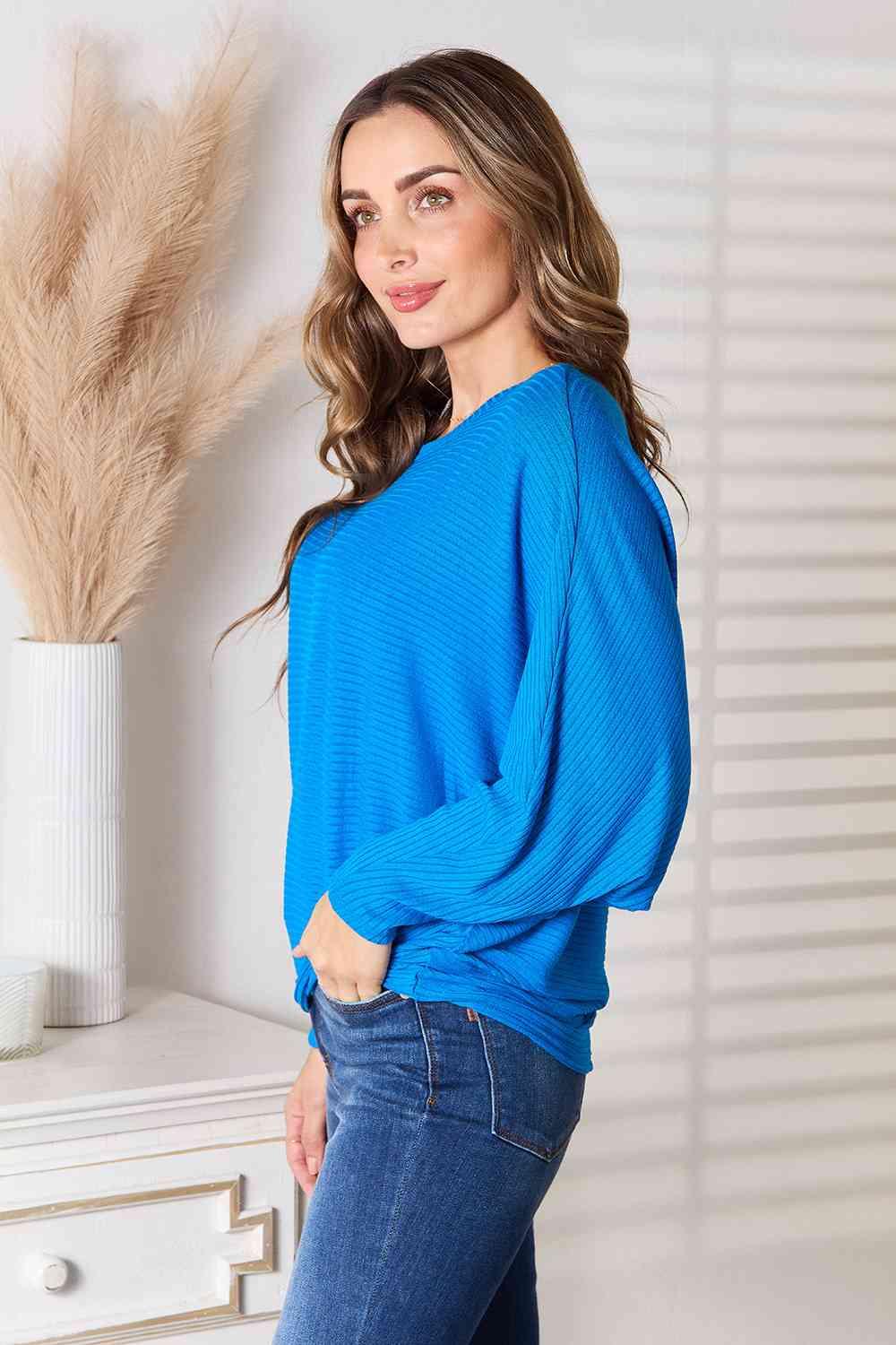 Zenana Full Size Round Neck Batwing Sleeve Blouse - Happily Ever Atchison Shop Co.