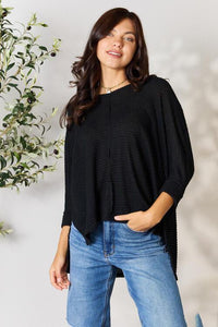 Zenana Full Size Round Neck High - Low Slit Knit Top - Happily Ever Atchison Shop Co.